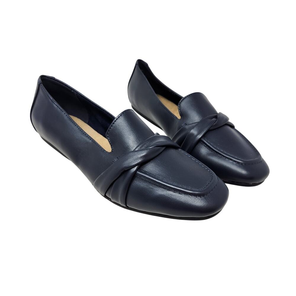 Easy Street Faux Leather Betty Square Toe Loafers Shoes Slip On Black Size 8 M